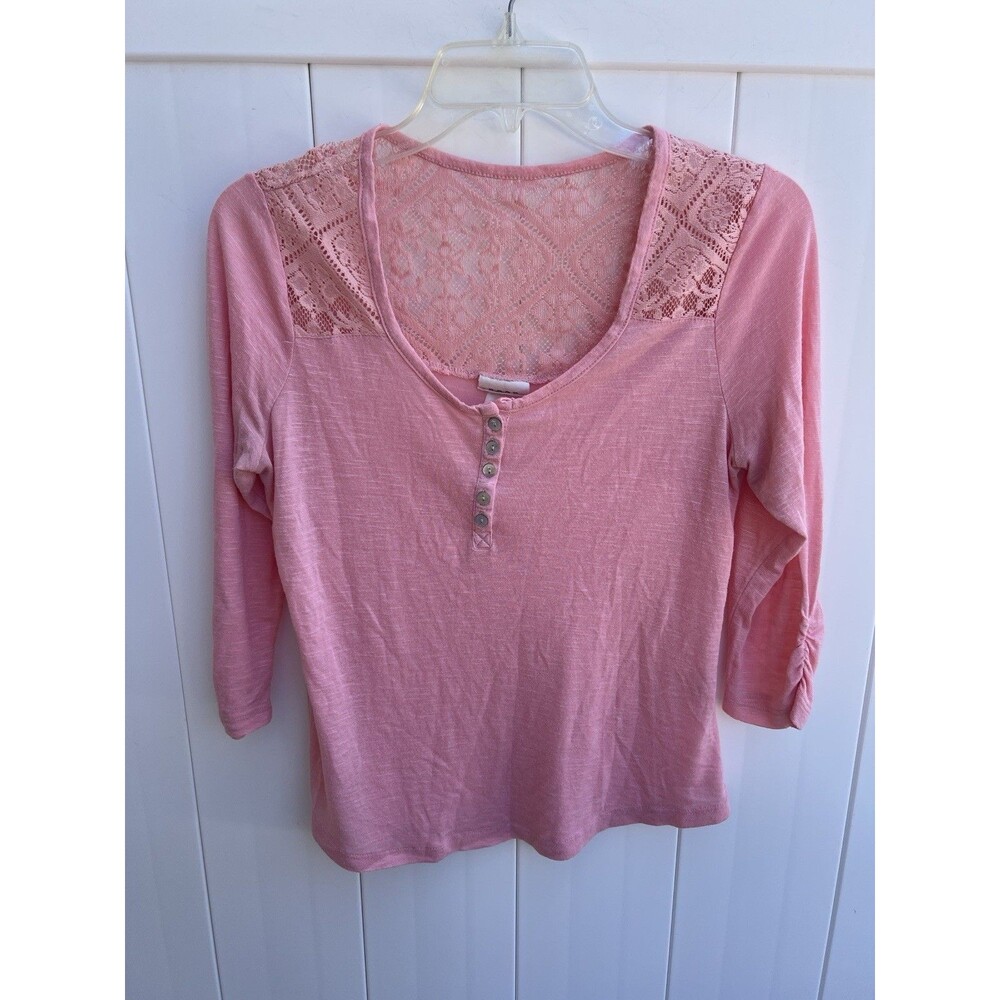 Neon Soul Women’s Pink Lace 3/4 Sleeve Blouse Boho Top Rayon